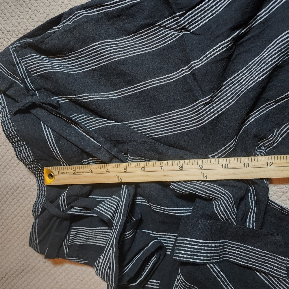 A New Day Linen Blend Wide Leg Pants Black White Stripe Pull-On Women's XS - Picture 10 of 15